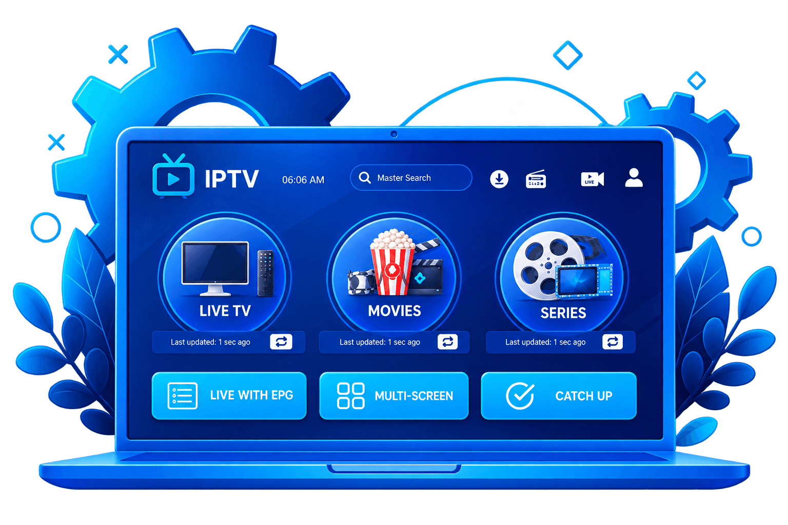 Xtreme HD IPTV streaming interface preview on a laptop, showing Live TV, Movies and Series